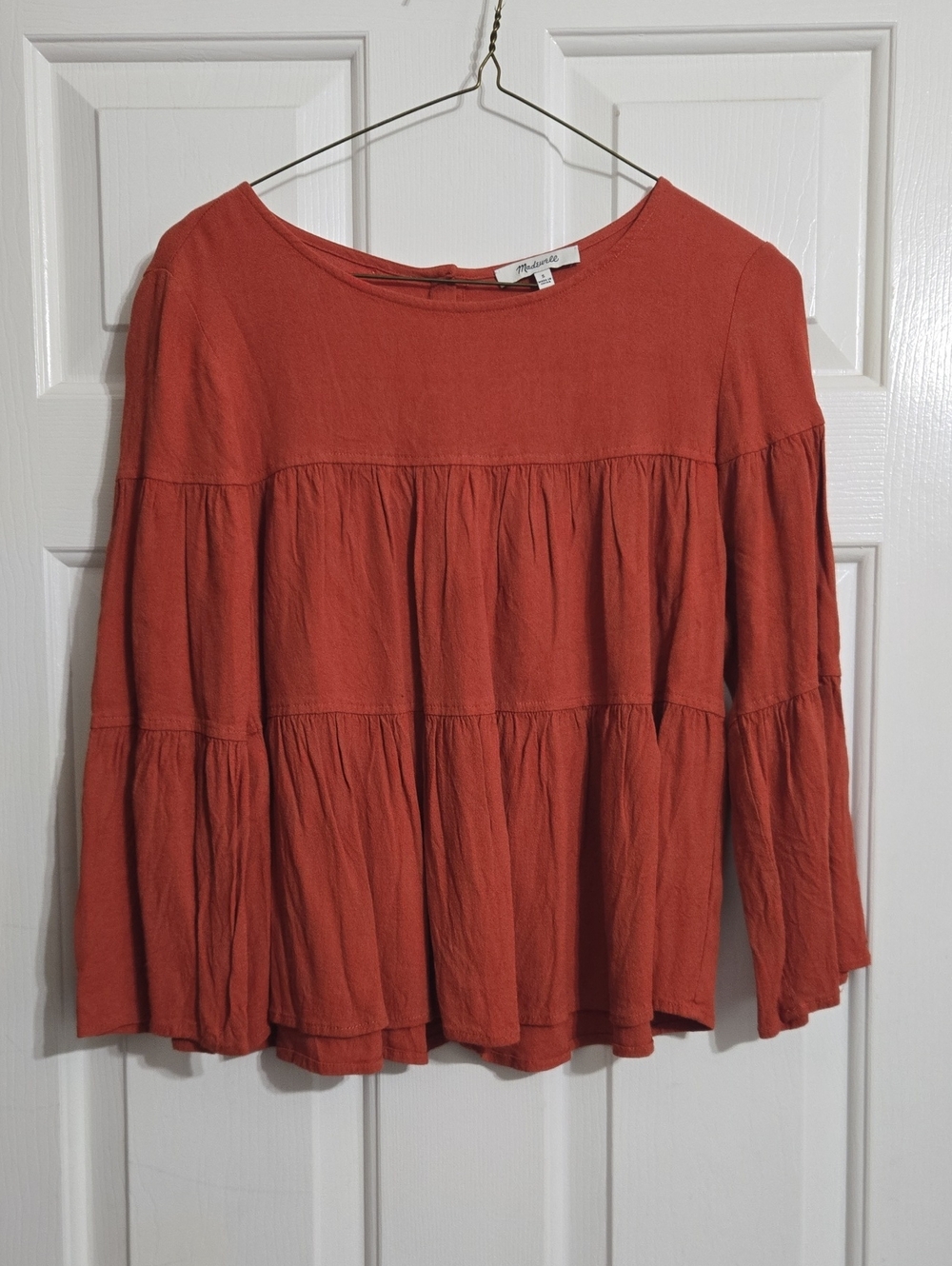 Madewell Rust-Orange Tiered Peasant Blouse